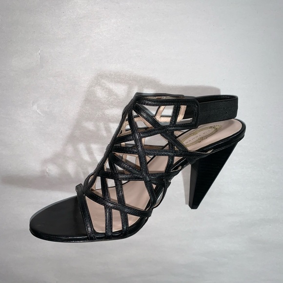 NWOB size 37 ELIE TAHARI black leather caged heels - Picture 5 of 6